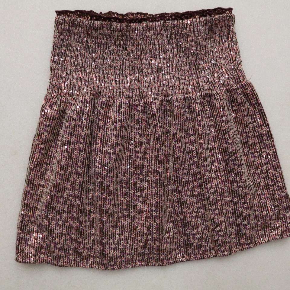 SAIA DE LANTEJOULAS HANNA BANANA GIRL'S TAMANHO 16 BORGONHA MARROM PULL ON SMOCK CINTURA - Imagem 4 de 4