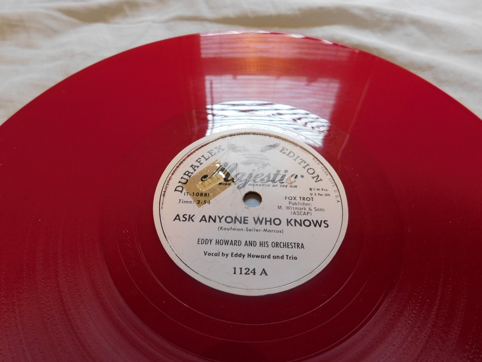 Eddy Howard Hot Jazz Red Wax 78 RPM Ask Anyone Who Knows In E or