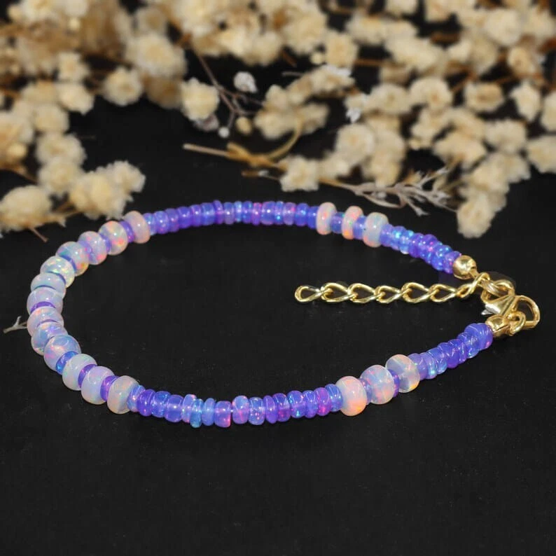 Original Äthiopische mit Mehrfach Feuer Opal Perlenarmband Geschenk Schmuck Clip - Bild 2 von 4
