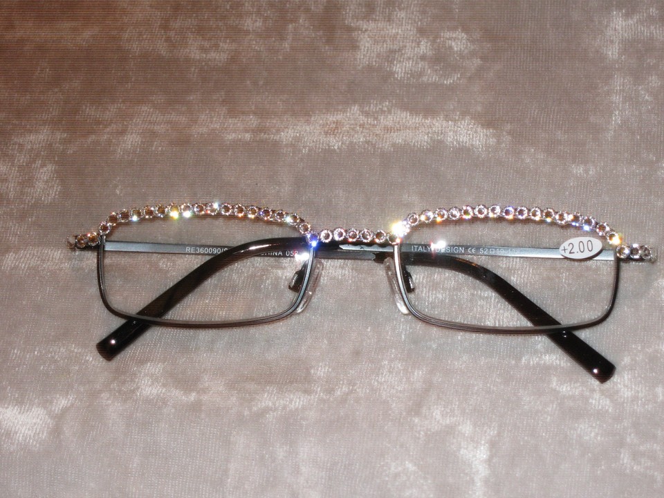 Made with Swarovski Crystal Jeweled Reading Glasses Bling +2.00 Frames