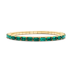 Authentic 7.6ct Emerald Lab Grown Gemstone Tennis Strech Bracelet 925 Sterling Silver