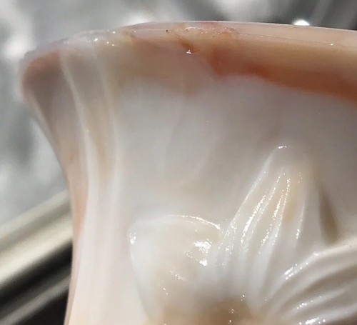 Retro 70s VASE Akro Agate Embossed Textured white Orange Swirl 4" USA MADE - Picture 17 of 17