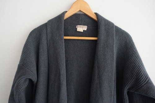 Vintage Lana Ferre Long Line Cardigan Womens Medium 10 12 Steel Blue Wool Angora - Picture 2 of 11