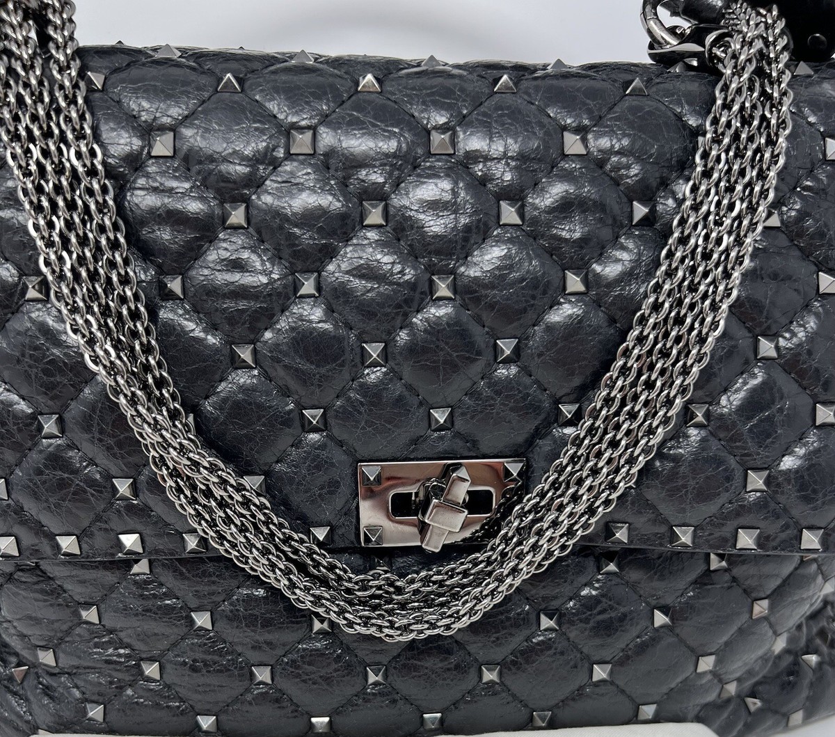 Valentino Large Black Rockstud Spike Chain Bag