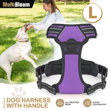 Reflective No Pull Pet Harness Adjustable Handle Easy Control Purple Puppy Vest