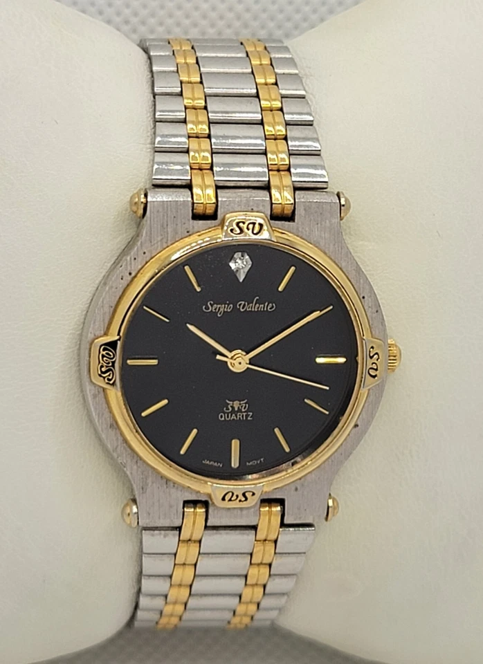 Reloj analógico pulsera de eslabones esfera negra tono dorado plateado Sergio Valente SV para hombre H3 Foto 3 de 4