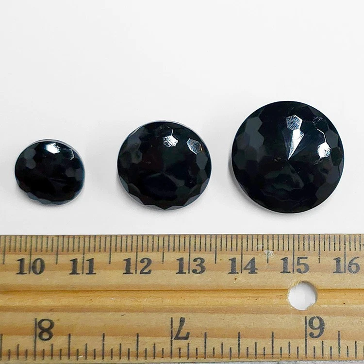 Crystal Round Glass Buttons with Shank by 2-pcs, Jet Black, 3 sizes, FF-55191 - Image 3 of 4
