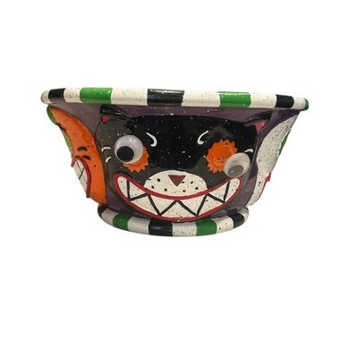 Whimsical Halloween Candy Bowl Cat Pumpkin Witch Ceramic Anthropomorphic