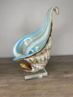 Vintage Murano Italian Glass Blue White Gold Conch Shell Fabulous
