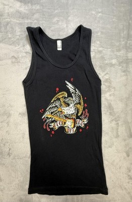 American Apparel Rock Concert Tank Womens L Black Eagle Graphic Y2K 2008 USA