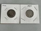 1926 & 1935 U.S. Buffalo Nickels Old Antique Indian Head 5 Cent Coins