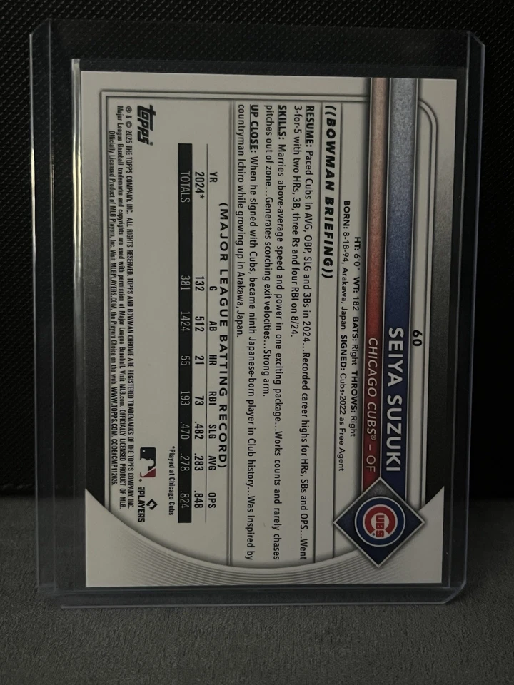2023 Bowman Chrome Seiya Suzuki RC Wave Refractor /100 Cubs - Image 2 of 3