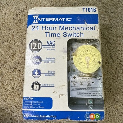 Intermatic T101B Time Switch 24 Hour Mechanical SPST 120 VAC LED HID Motors Pump