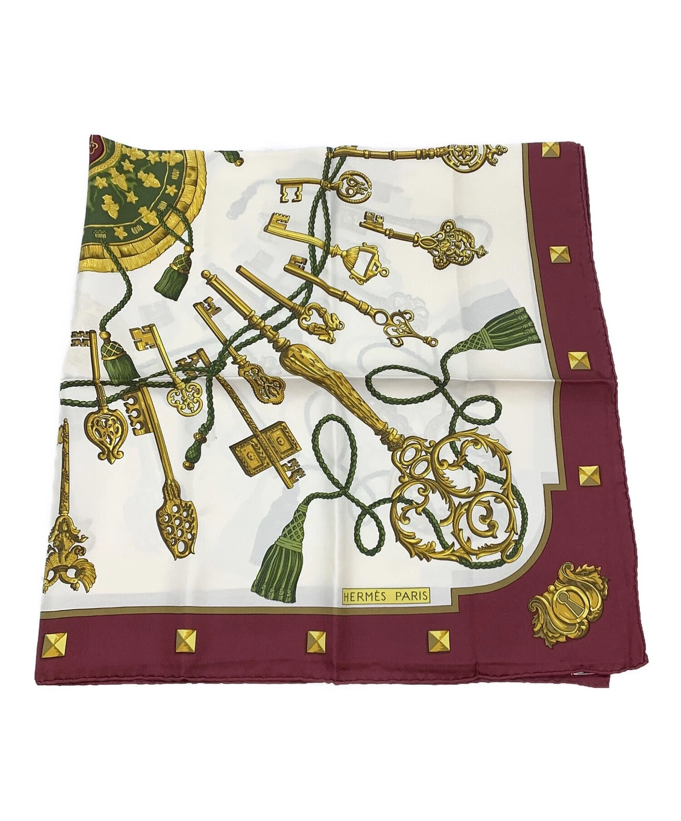 Hermes — HERMES Carre 90 Silk Scarf Wine Red White 35in Square Authentic SR1844