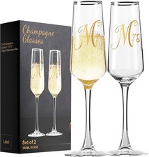 Mr and Mrs Champagne Flutes Set of 2, Elegant Crystal Engagement Gifts for Coupl