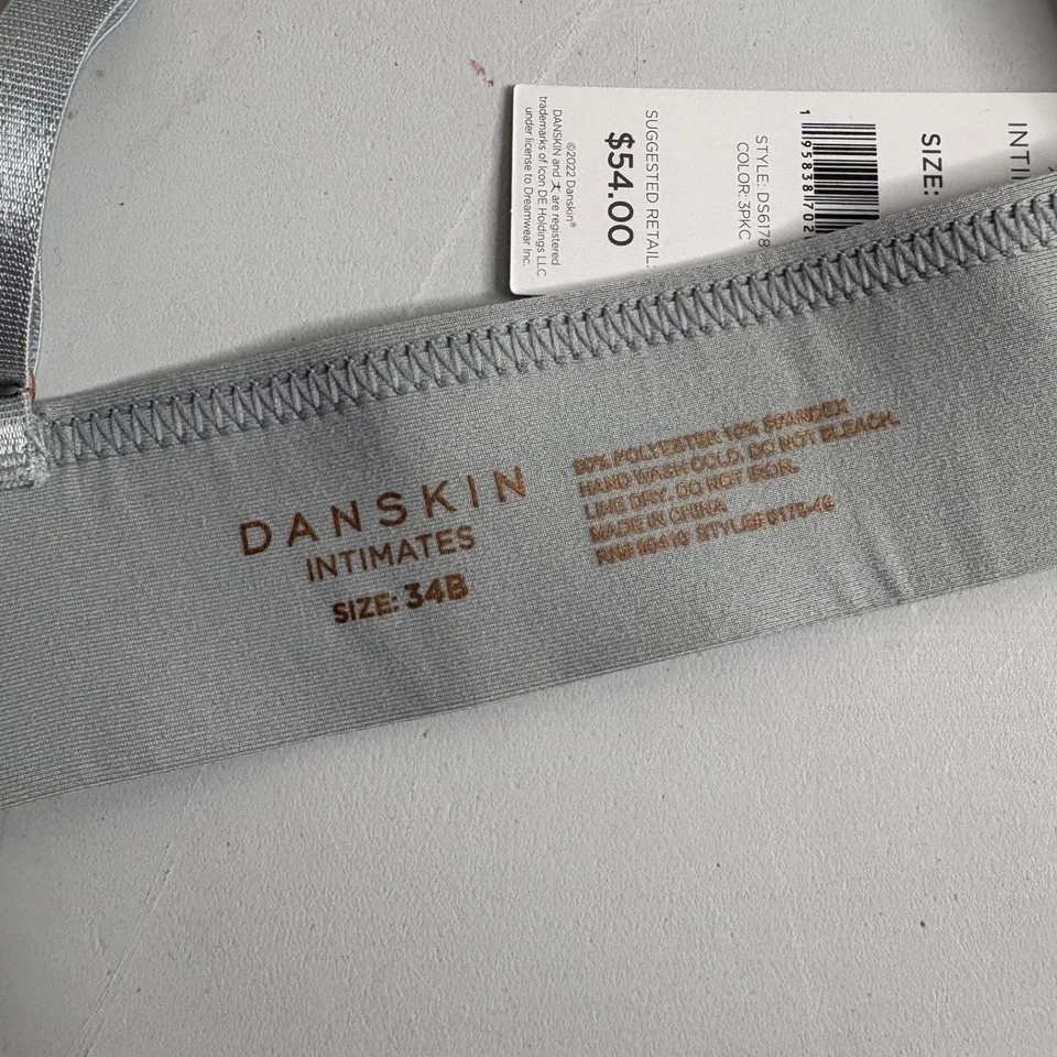 NUEVO Sujetador Danskin Intimates Mujer 34B Gris Correas Ajustables Sin Alambres Foto 4 de 4