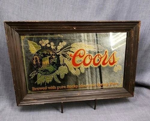 Vintage 1980 Coors Beer Mirror Sign – Adolph Coors Company – Distressed Vintage