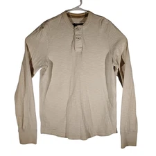 EZRA Fitch henley tshirt mens M Medium gray long sleeve button