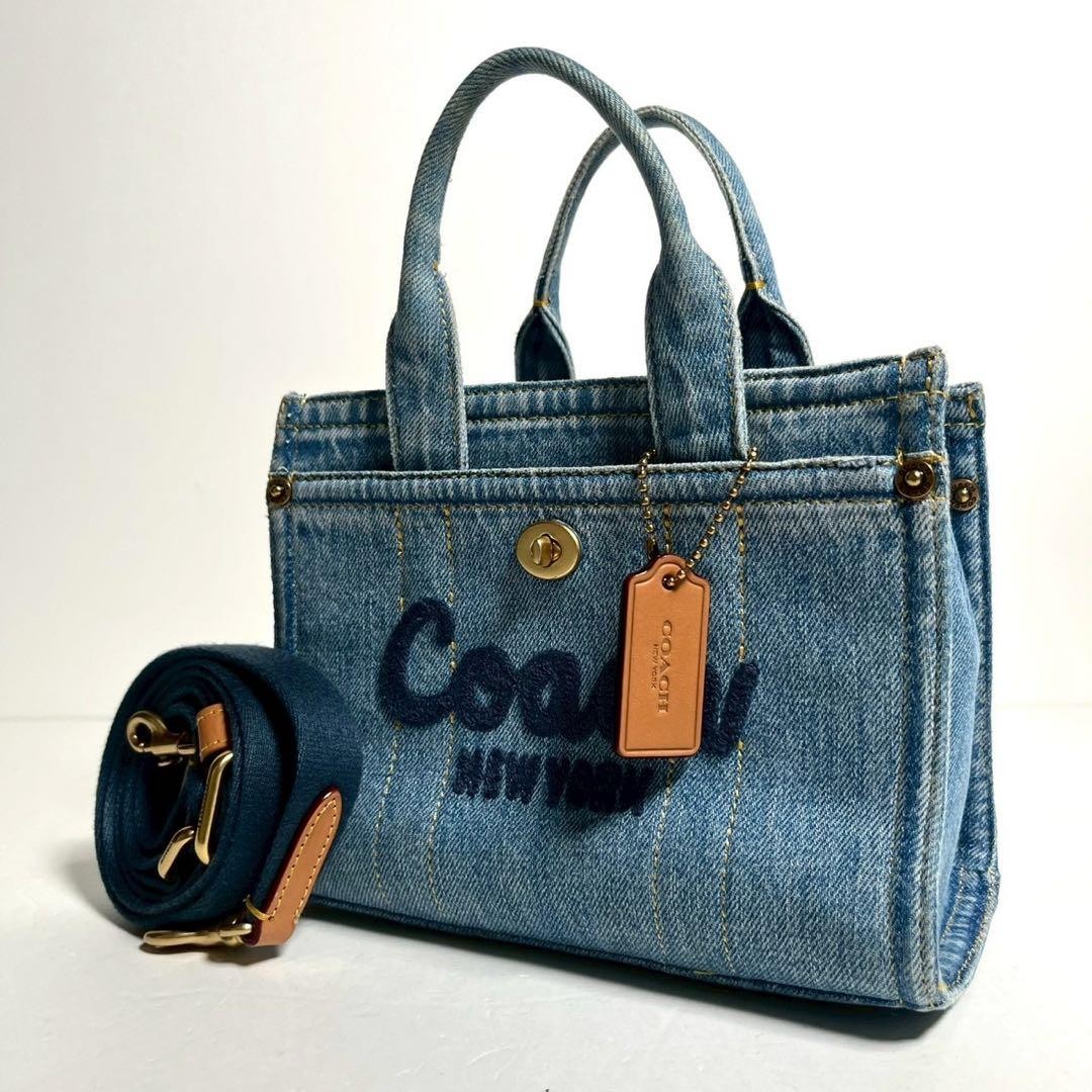COACH Tote bag canvas denim blue Tote Bag 2WAY shoulder Nearly