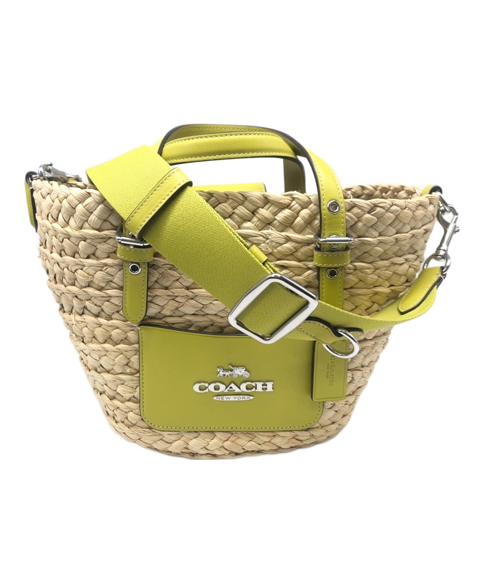 COACH STRAW SMALL TOTE BAG CJ519 Beige x green | eBay