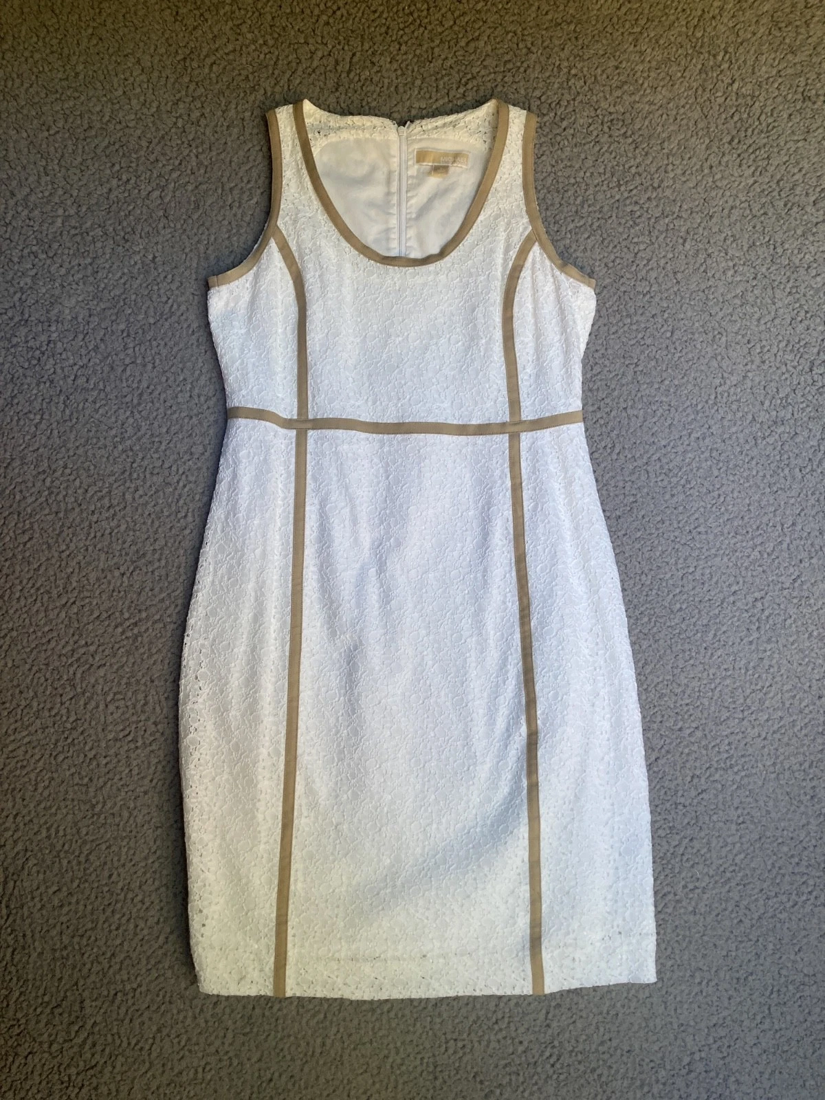 Abito Michael Kors donna 6 bianco pizzo sovrapposizione tortora reggenza tubino boho matita