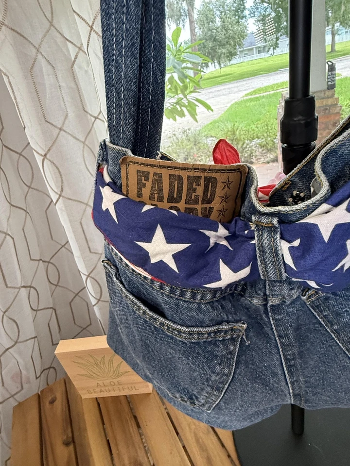 Bolso De Colección Y2K Años 90 Desteñido Gloria Bolso de Mano Denim Jeans Bandera de EE. UU. Bufanda Cartera Foto 4 de 4
