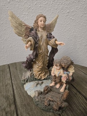 Tender Years My Guardian Angel Watching Over Children On Bridge Figurine 7.5''