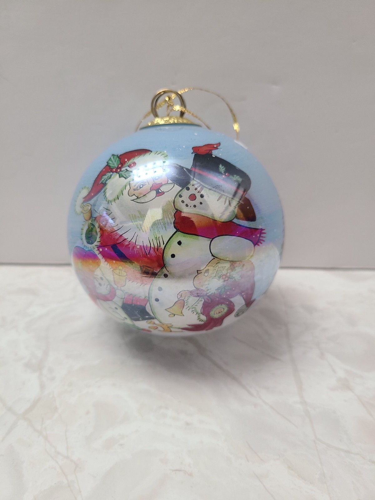Vintage Christmas Ornament Reverse Painted Santa Claus Snowman Children