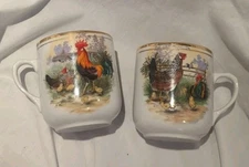 Hassenpflug porcelain set 2 mugs Vienna Austria 1 rooster 1 hens chickens   3051