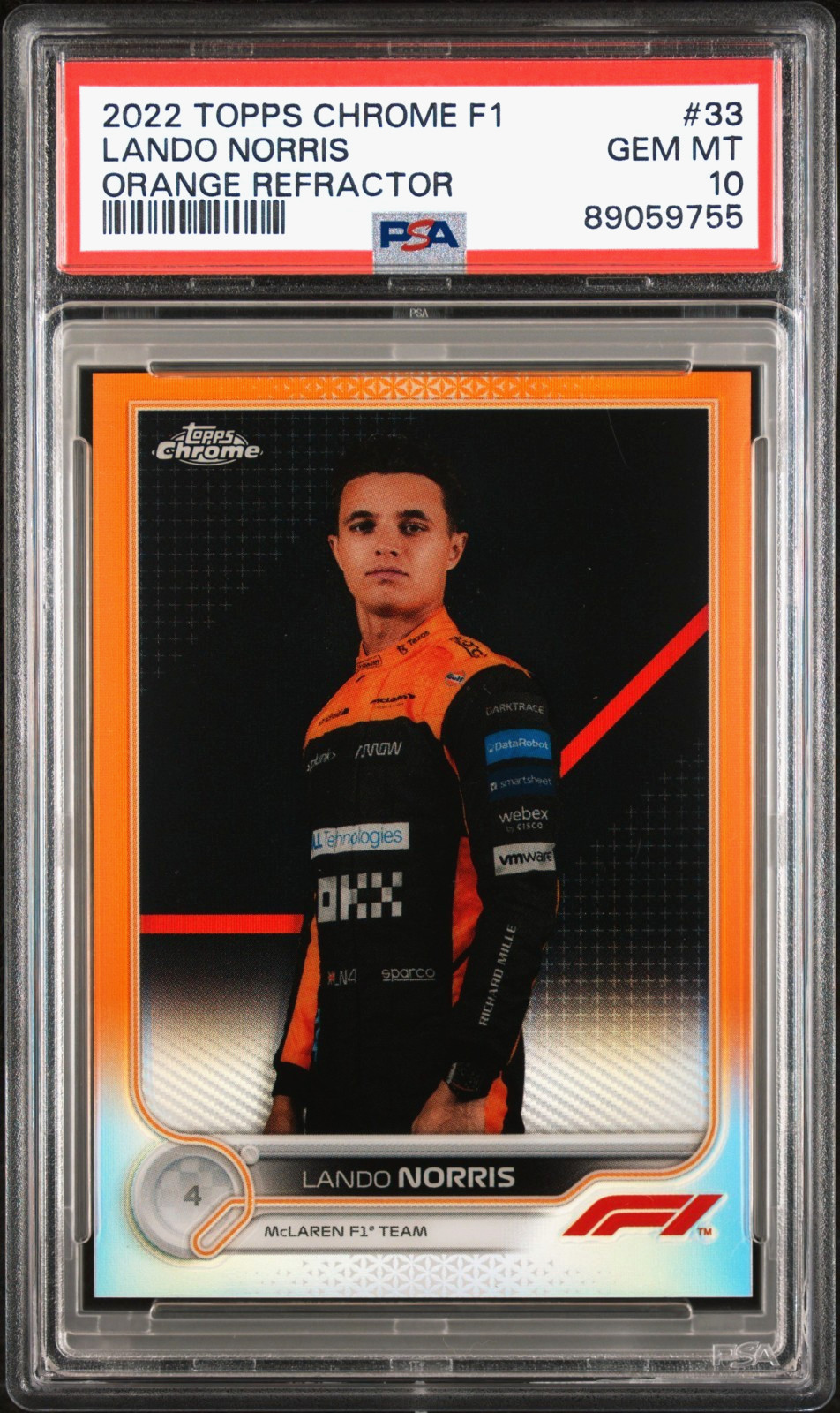 2022 Topps Chrome Formula 1 F1 LANDO NORRIS #33 Orange /25 Portrait SP PSA 10