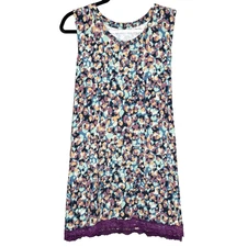 Logo Lori Goldstein Top XL Shirt Purple Blue Polka Dot Sleeveless Scoop Neck