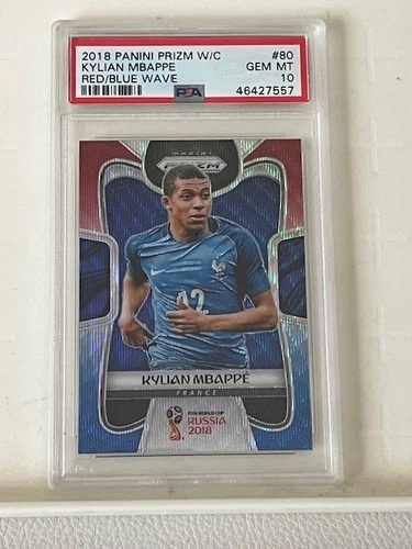 2018 Panini Prizm World Cup #80 - Kylian Mbappe Red/Blue Wave PSA 10 Gem Mint