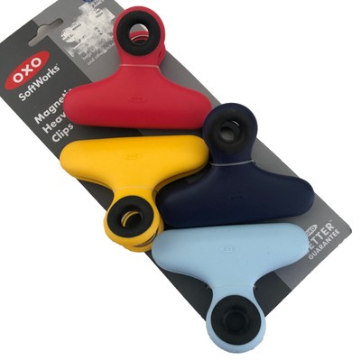 New OXO Softworks Good Grips Red Yellow Blue Magnetic Clips 4 Kitchen Bag Clips