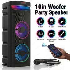 Powerful PA System Dual 10 Inch Bluetooth Speaker with Light Show Karaoke Ready