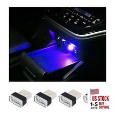 4 PCS USB LED Car Interior Atmosphere Lamp, Plug-in USB Decor Night Blue