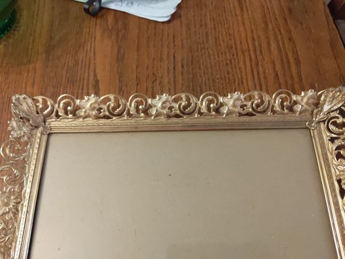 Cornice vintage ornata metallo dorato filigrana 13x11 con vetro MCM Hollywood Regency - Foto 3 di 8