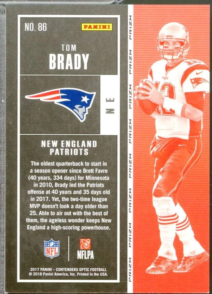 Tarjeta Tom Brady 2017 Panini Contenders Optic #86 Foto 2 de 2
