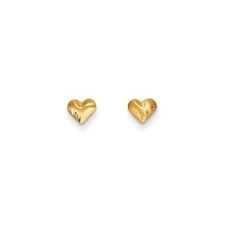 14K Yellow Gold Diamond Cut Satin Puffed Hear Earrings Madi K Child's Jewelry