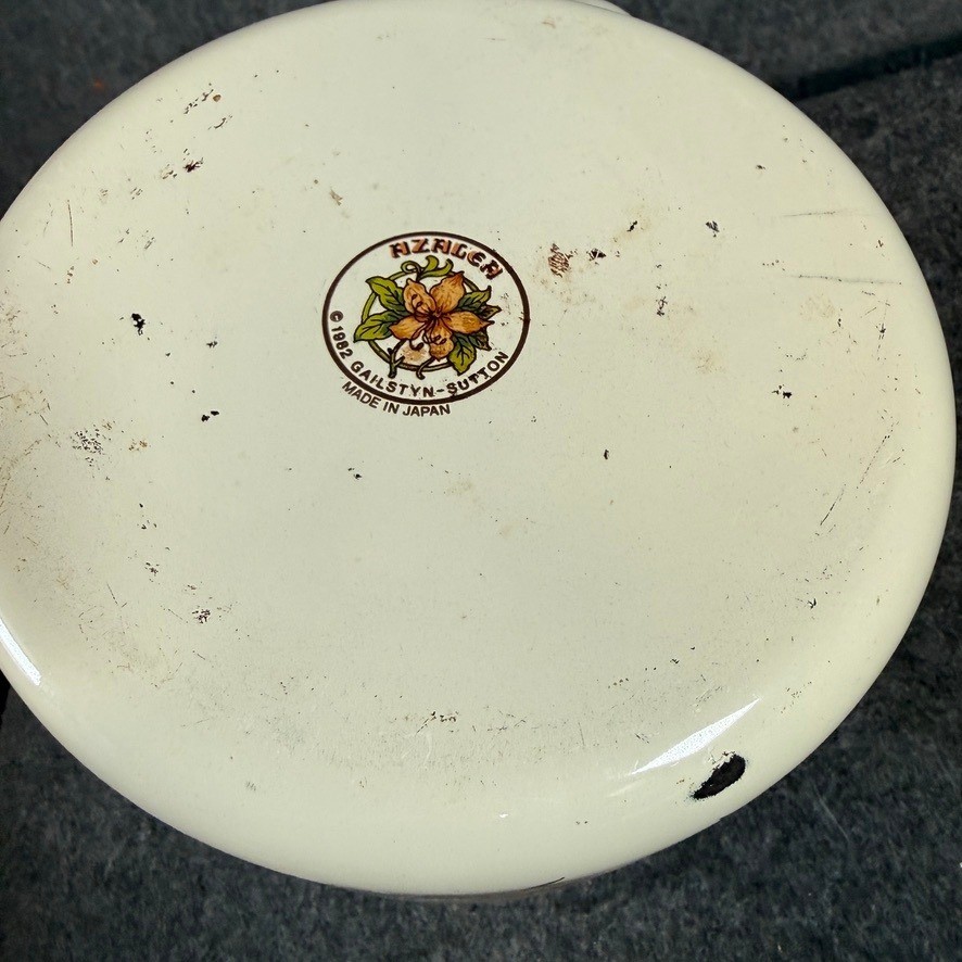 Vintage Floral Enamel Teapot Kettle Wood Handle Japan Hazel Atlas