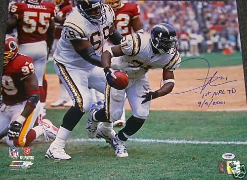 Foto firmada por LaDainian Tomlinson 2001 primera NFL TD 16x20 PSA/DNA CERTIFICADO DE AUTENTICIDAD cargadores automáticos Foto 3 de 4