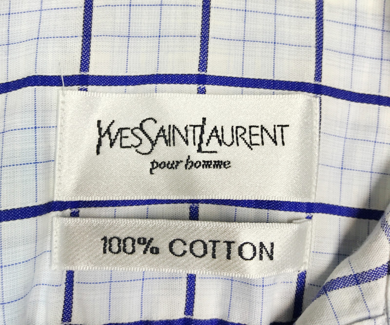 Camicia uomo Yves Saint Laurent Homme bianca blu quadri manica corta taglia S
