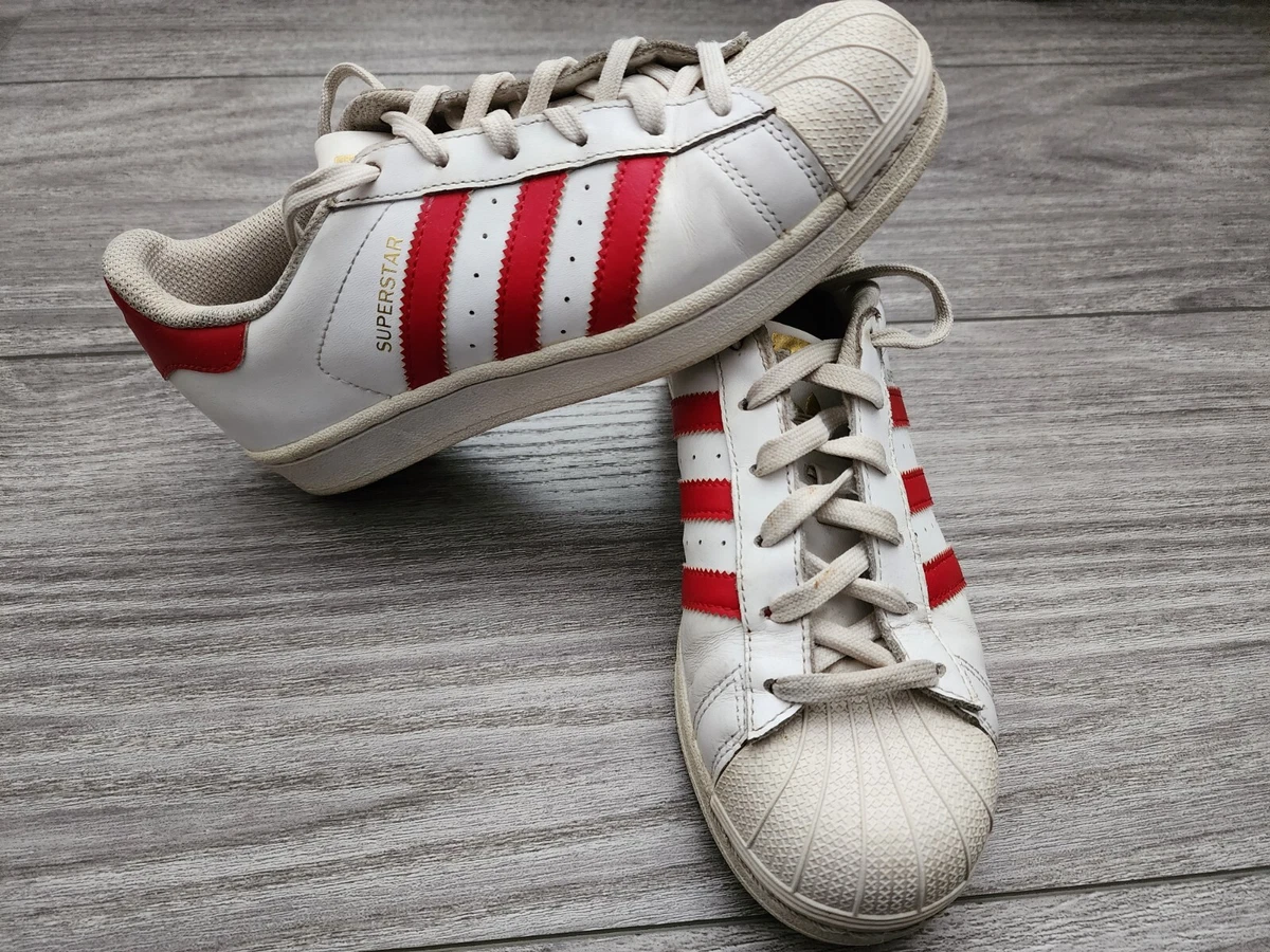 Adidas Womens Superstar B72955 White Red Stripe Casual Shoes