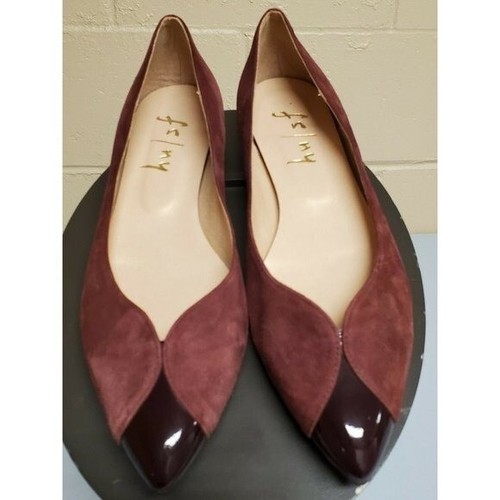 French Sole fs/ny Wine Burgundy Suede Black Patent Size 7.5B