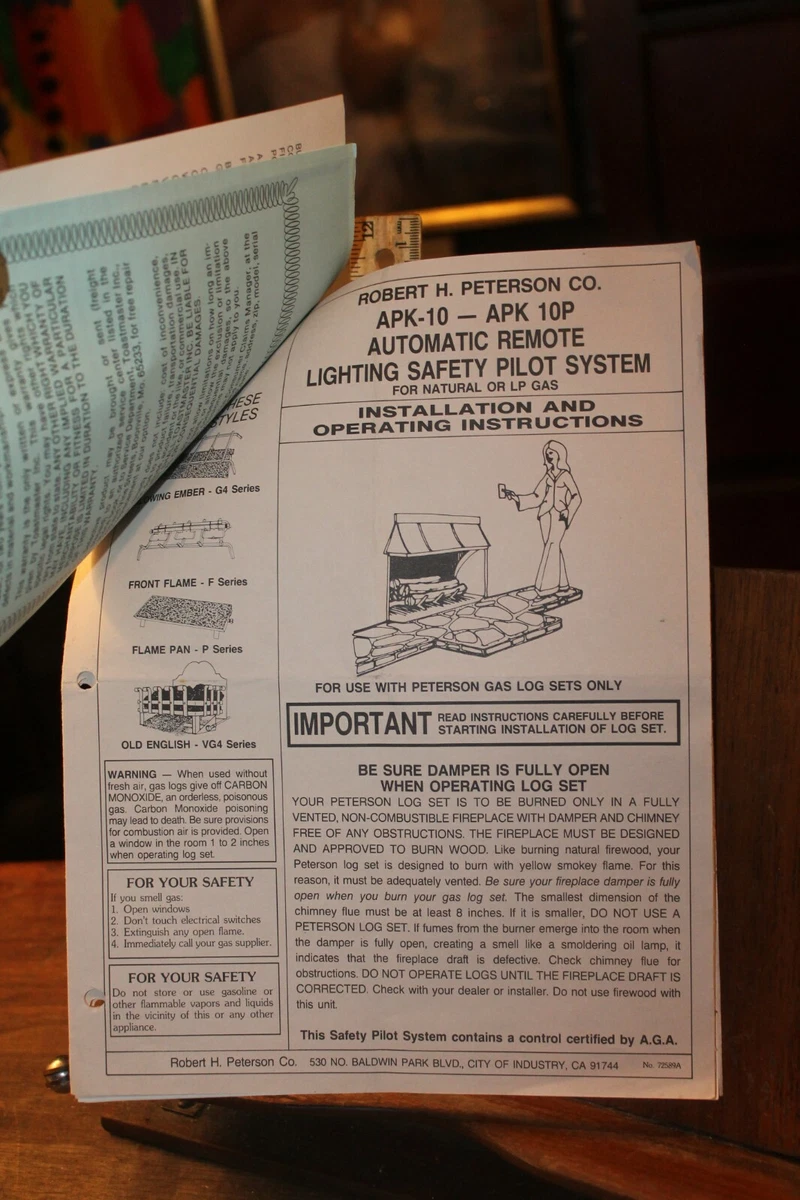 Peterson Real Fyre Gas Logs APK-10 APK-10P Owneru0026#039;s Guide | eBay