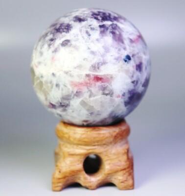 143g Natural Marvelous Lepidolite Purple Mica & Red Tourmaline Sphere Ball Stand