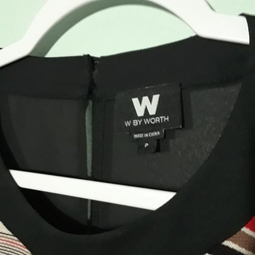 W by Worth Tunic Top Blouse size P Petite XS, Striped Black Sheer Back Relaxed - Picture 6 of 11