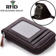 Unisex Leather Credit Card Holder 11 Slots RFID-Blocking Zipper Pocket Wallet US