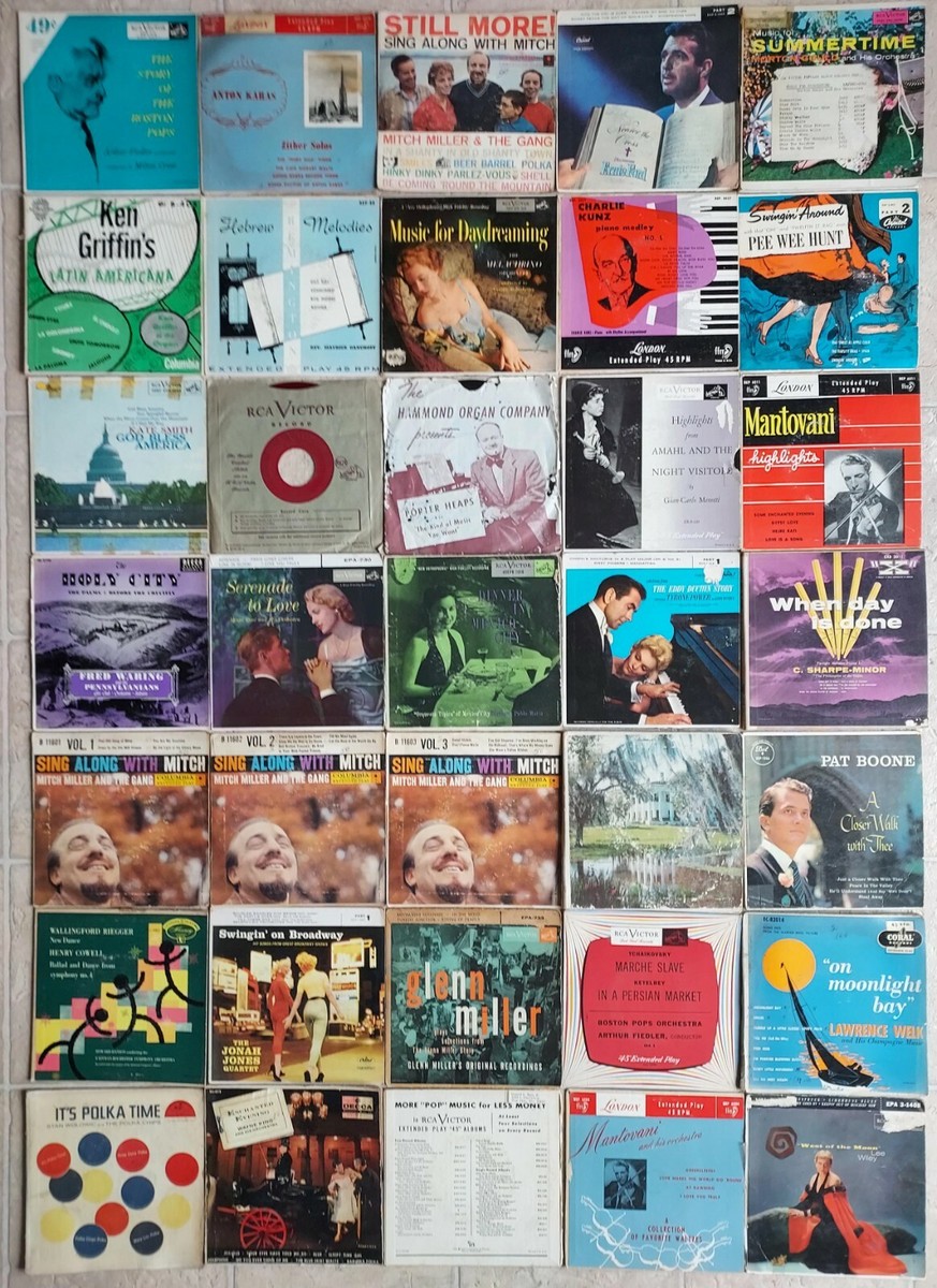 45 RPM Records - 35 Vinyl Singles & Sleeves - Vintage 1950s Pop