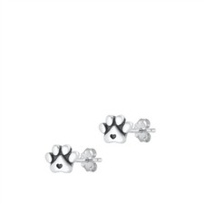 Small Heart Paw Print .925 Sterling Silver Stud Post Earrings