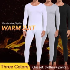 Mens 2PC Thermal Underwear Set Top Bottom Long Johns Pants with Fleece Lined US